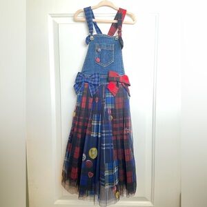 Like New Lapin House Charming Plaid and Denim Girl’s  Overall dress.